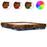 Cumpara ieftin Cadru de pat cu lumini LED, stejar fumuriu, 120x190 cm