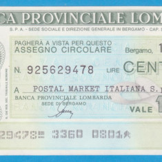 (1) CEC BANCAR ITALIAN - BANCA PROVINCIALE LOMBARDA, 100 LIRE, BERGAMO 1977