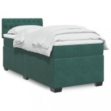 vidaXL Pat continental cu saltea, verde &icirc;nchis, 80x200 cm, catifea