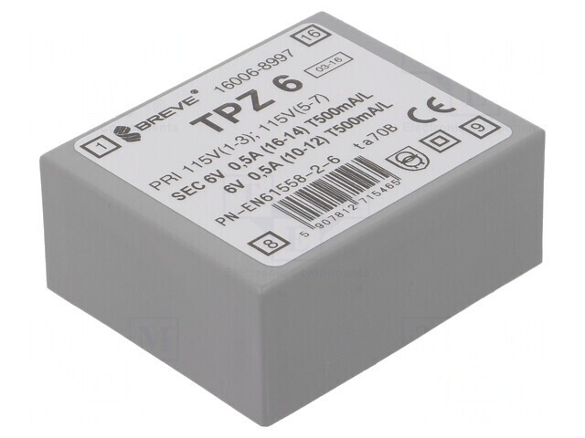 Transformator de alimentare 6VA 115/230VAC la 6V PCB IP00