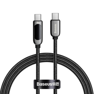 Baseus USB Tip C - Cablu USB Tip C 100 W (20 V / 5 A) 1 M Putere De Livrare Cu Ecran De Afișare Contor De Putere Negru (CATSK-B01) foto
