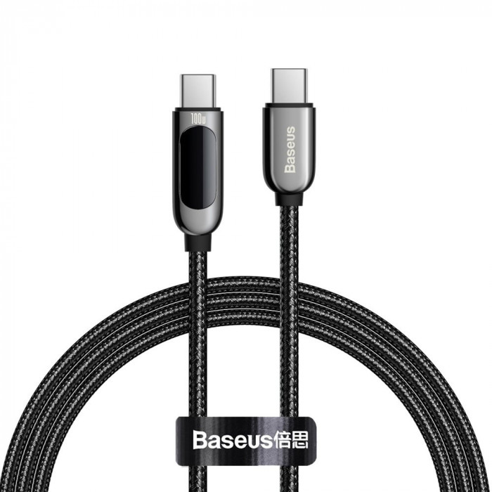 Baseus USB Tip C - Cablu USB Tip C 100 W (20 V / 5 A) 1 M Putere De Livrare Cu Ecran De Afișare Contor De Putere Negru (CATSK-B01)