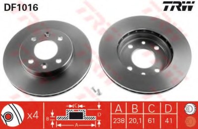 Disc frana RENAULT CLIO I (B/C57, 5/357) (1990 - 1998) TRW DF1016 foto