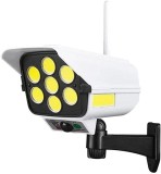 Lampa Solara Tip Camera Supraveghere - Incarcare cu Energie Solara, Control din Telecomanda, Detectare Miscare, 2600 mAh, Panou Solar, Microfon, Alb/N