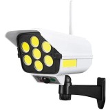 Lampa Solara Tip Camera Supraveghere - Incarcare cu Energie Solara, Control din Telecomanda, Detectare Miscare, 2600 mAh, Panou Solar, Microfon, Alb/N