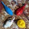 PATRU (4)FIGURINE DIN PLASTIC PLUTITOARE din perioada COMUNISTA, NOI NEFOLOSITE