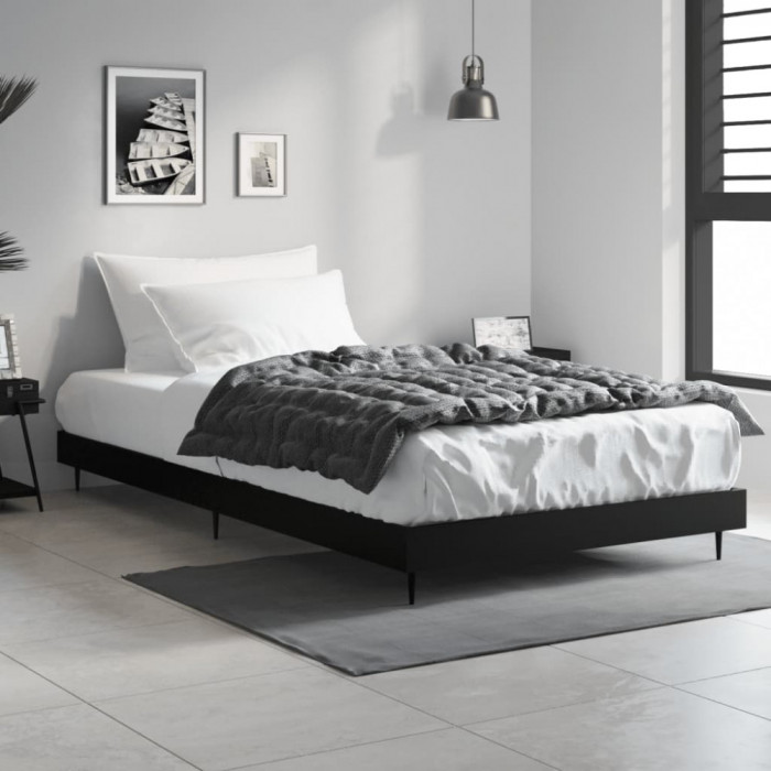 vidaXL Cadru de pat, negru, 90x200 cm, lemn prelucrat