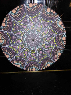 Mandala rotunda panza paianjen pictat manual acrylic pictura in puncte decor perete pe disc vinil vinyl uzat de 12&amp;rdquo; foto
