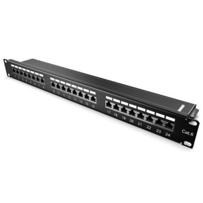 Patch Panel Cat6 cu 24 porturi RJ45 si bara de gestionare a cablurilor, Kwmobile, Negru, Metal, 44493.01 foto