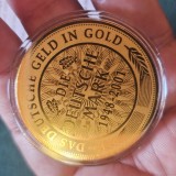 Moneda aur puritate 0.999 GERMANIA 1 GOLDMARK 2001 , 1/200 uncii , diametru 4 cm , tiraj mic , extrem de subtire