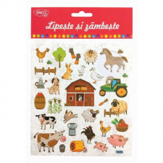 Abtibilduri DACO Lipeste si Zambeste, Model Ferma, Multicolor, 32 Buc/Set, Autocolante Copii, Stickere Decorative, Stickere pentru Copii, Abtibilduri