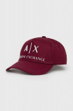 Armani Exchange șapcă din bumbac culoarea bordo, cu imprimeu