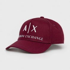 Armani Exchange șapcă din bumbac culoarea bordo, cu imprimeu