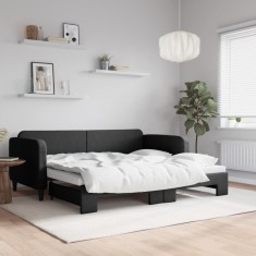 vidaXL Pat de zi cu extensie, negru, 90x190 cm, textil foto