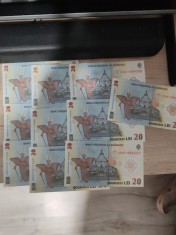 Bancnote 20 lei , 10 buc serii consecutive , SERIA A, necirculate