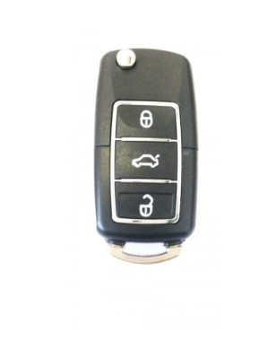 Carcasa cheie Volkswagen tip briceag cu 3 butoane Negru cu Crom fara locas baterie foto