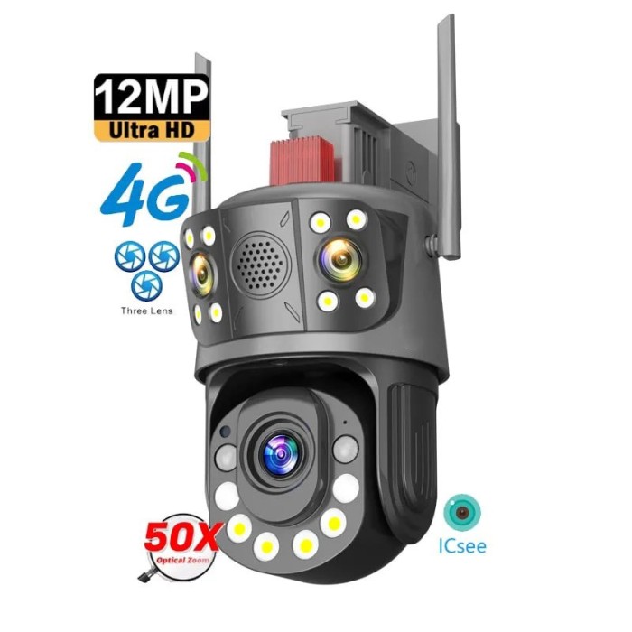 Camera de Supraveghere 4G ,PTZ, TSS-Y95-4G cu Trei Lentile 3MP/3MP+50X Zoom, IR 120m ,Audio Bidirectional, Detectia Miscarii, Slot Card ,App ICSee