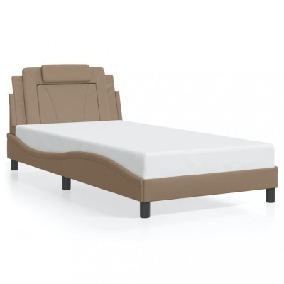 vidaXL Cadru de pat cu LED, cappuccino, 100x200 cm, piele ecologică 3214005 foto