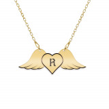 Wings - Colier personalizat cu aripi si inimioara din argint 925 placat cu aur galben 24K, Bijubox