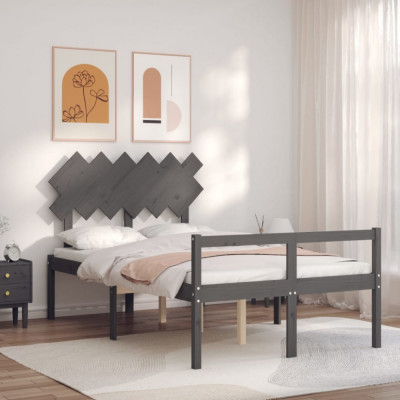 vidaXL Cadru de pat senior cu tăblie, 120x200 cm, gri, lemn masiv foto