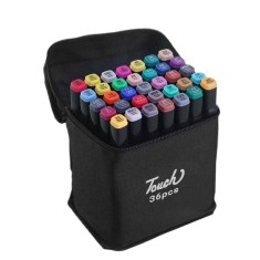Set 36 markere duble WePro Store, profesionale, subtire si gros, cerneala pe baza de alcool, geanta de depozitare, Multicolore
