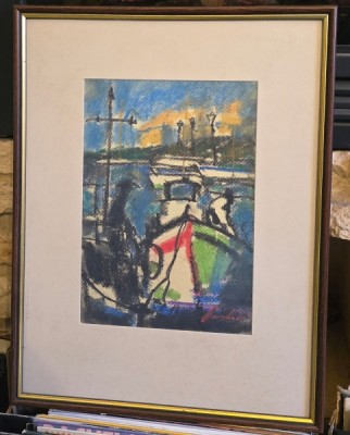Tablou Constantin Daradici - Barci in port (pastel) foto
