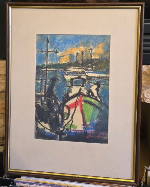 Tablou Constantin Daradici - Barci in port (pastel)