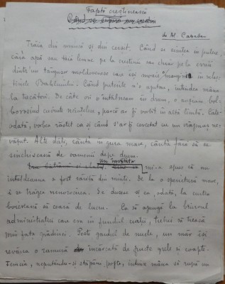 Manuscris Alexandru Cazaban; Fapta crestineasca, nuvela, 8 pagini foto