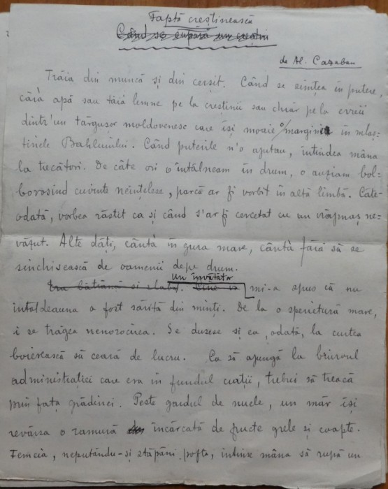 Manuscris Alexandru Cazaban; Fapta crestineasca, nuvela, 8 pagini