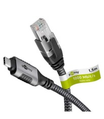 Cablu LAN Ethernet USB-C 3.1 la RJ45 1.5m Cat6 compatibil si pt. Apple Thunderbolt 3 negru Goobay 70697