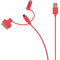 Cablu alimentare si sincronizare rosu USB 2.0 - micro USB +adaptor lightning +Apple Dock 30pini 1m cupru Valueline