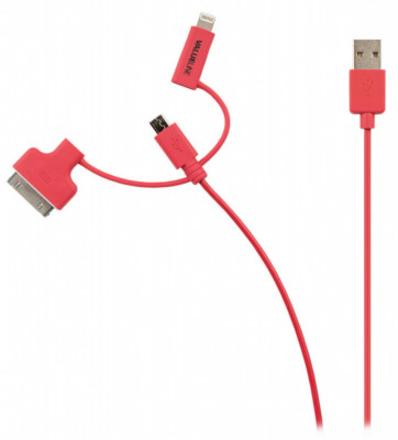 Cablu alimentare si sincronizare rosu USB 2.0 - micro USB +adaptor lightning +Apple Dock 30pini 1m cupru Valueline foto