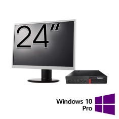 Pachet Refurbished Calculator Lenovo ThinkCentre M710q Mini PC, Intel Core i5-6500T 2.50GHz, 8GB DDR4, 256GB SSD + Monitor 24 Inch + Windows 10 Pro Ne foto