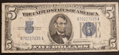 America 5 Dolari 1934 seria U70227035A Silver