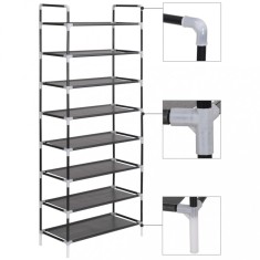 vidaXL Raft &icirc;ncălțăminte 8 rafturi, Metal și textil nețesut, Negru 245629