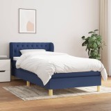 Cumpara ieftin Pat box spring cu saltea, albastru, 90x200 cm, textil
