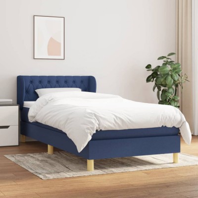 Pat box spring cu saltea, albastru, 90x200 cm, textil foto