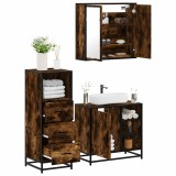 VidaXL Set mobilier de baie, 3 piese, stejar fumuriu, lemn prelucrat