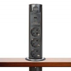 Delight Distribuitor ascuns motorizat - &amp;amp;#039;Touchcontrol&amp;amp;#039; - 3 prize + USB + Type-C - negru foto