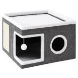 Ansamblu de zgariat pentru pisici cu casuta si pat superior, cu jucarie, 42x42x30 cm Household NewTrend