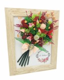 Tablou cu buchet flori in rama din licheni, frunze fosilizate si plante naturale criogenate si uscate, Eventissimi, Personalizabil, Multicolor, predom, Eventissimi&reg;