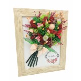 Tablou cu buchet flori in rama din licheni, frunze fosilizate si plante naturale criogenate si uscate, Eventissimi, Personalizabil, Multicolor, predom