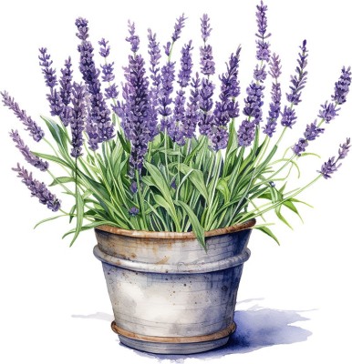Sticker decorativ, Ghiveci cu Lavanda, Mov, 62 cm, 1339STK-3 foto