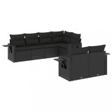 Cumpara ieftin Set canapele de gradina cu perne, 7 piese, negru, poliratan