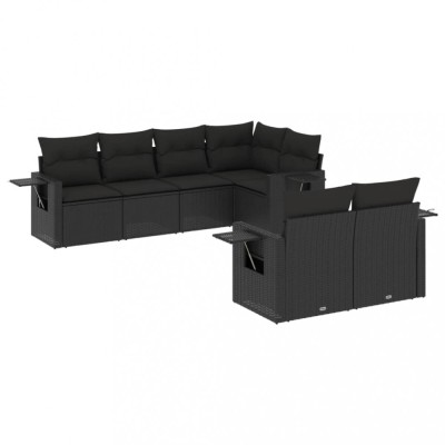 Set canapele de gradina cu perne, 7 piese, negru, poliratan foto