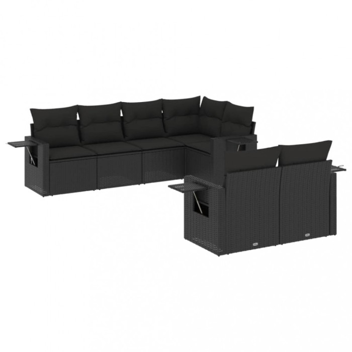 Set canapele de gradina cu perne, 7 piese, negru, poliratan