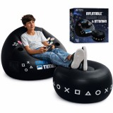 Scaun gaming gonflabil HAWIRE cu taburet pentru copii, Suport pahar si controller, Design ergonomic, 105x105x75cm, Material rezistent, Negru