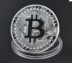 Moneda Suvenir Bitcoin, diametru 40 mm, Argintiu foto