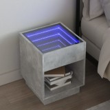 VidaXL Noptieră cu LED infinity, gri beton, 40x40x50 cm