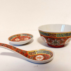 Set bol chinezesc, farfurie mica si lingura, Made in China, portelan (won)